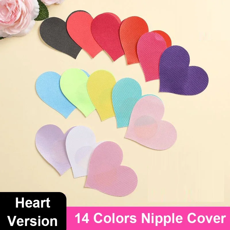 Nipple Cover Pasties - 目に見えない乳首カバーテープ、女性と女の子のための使い捨て、ポリサテン、ハートスタイルの粘着テープ,乳首を隠す,10色