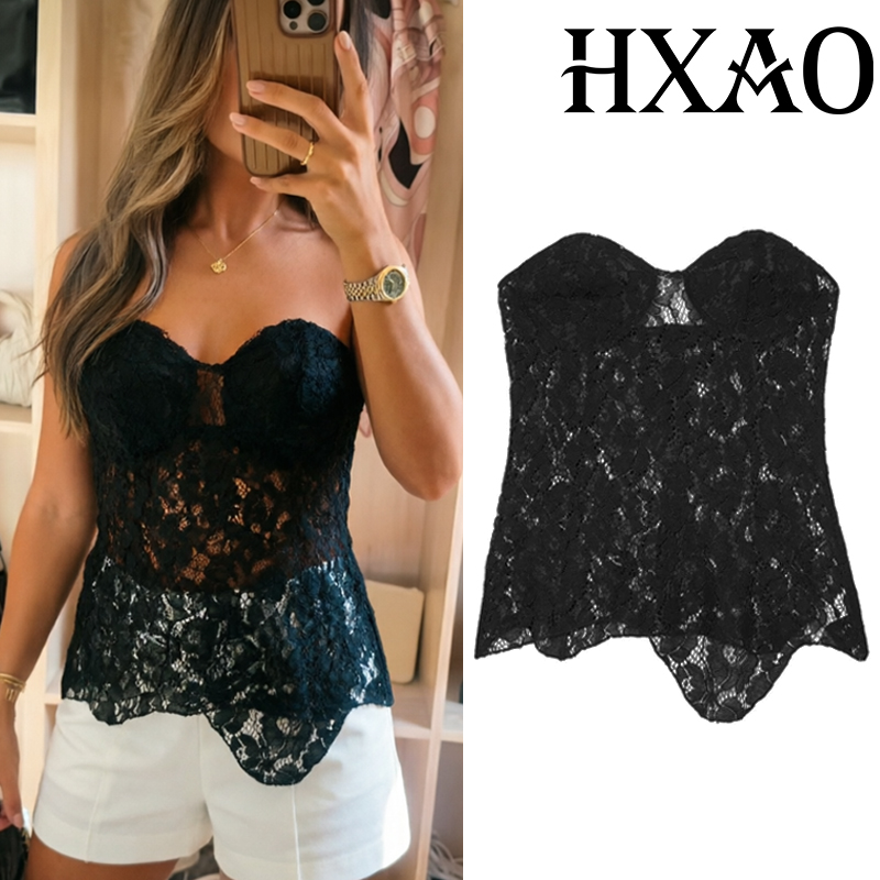 Strapless Bra Backless - HXAO コルセットチューブトップ レディース ストラップレス レース ブラックトップ