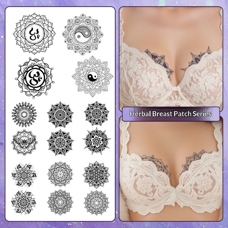 Nipple Cover Pasties - 2/3/6/8枚入り、ダトゥラ模様の、一時的な胸用タトゥーシール。ハーブジュース配合で、防水・汗に強く、ニップルカバーとしても使用可能。長持ちする。