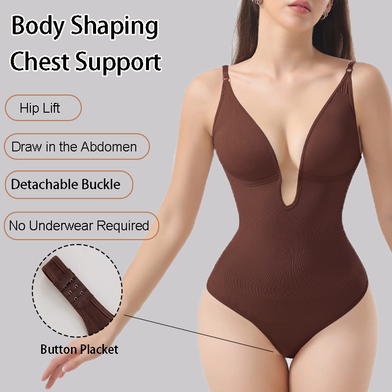 Shapewear Bodysuit Firm - レディースシームレスシェイプウェア バックレスボディスーツ ディープV お腹コントロール サイズ補正 ボディシェイパー