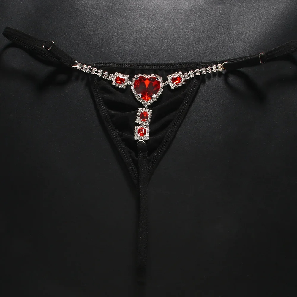 レッドクリスタルハートTバックGストリング女性用チェーンセク - Thong Bikini Women のレビューと価格