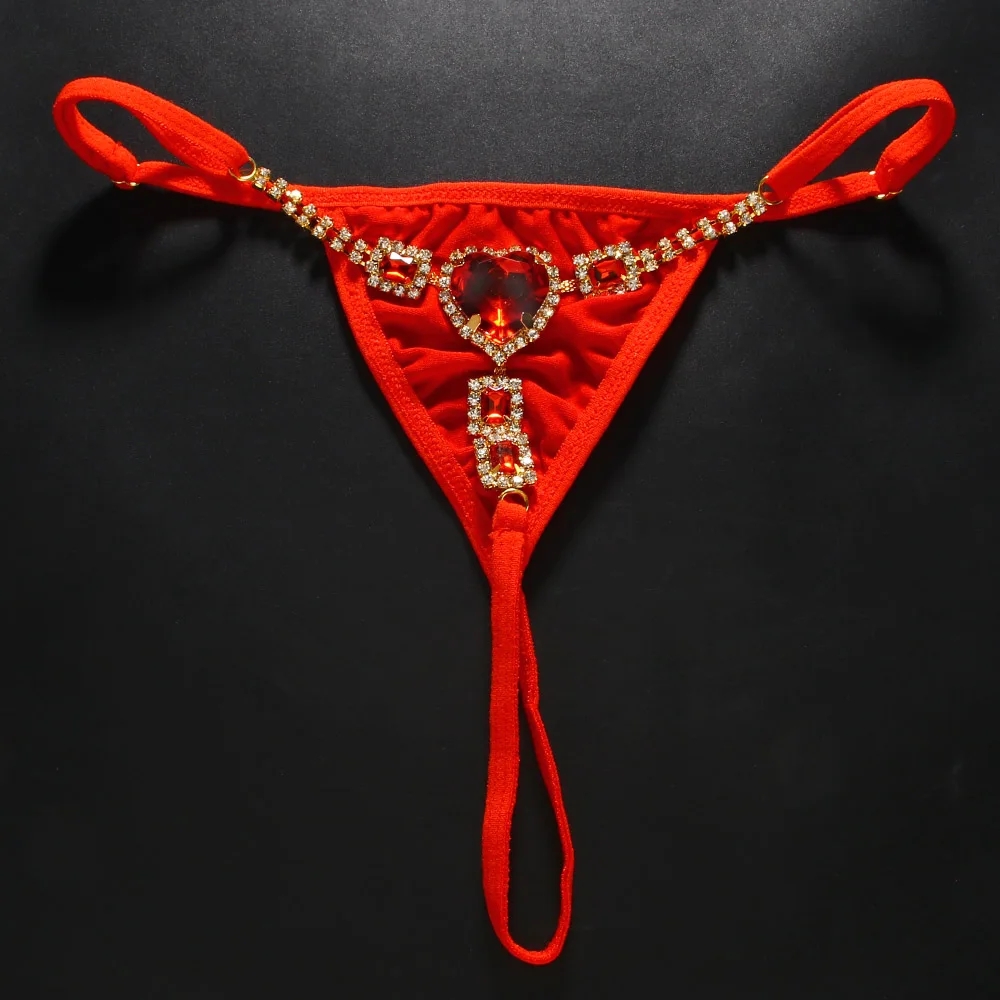 レッドクリスタルハートTバックGストリング女性用チェーンセク - Thong Bikini Women のレビューと価格